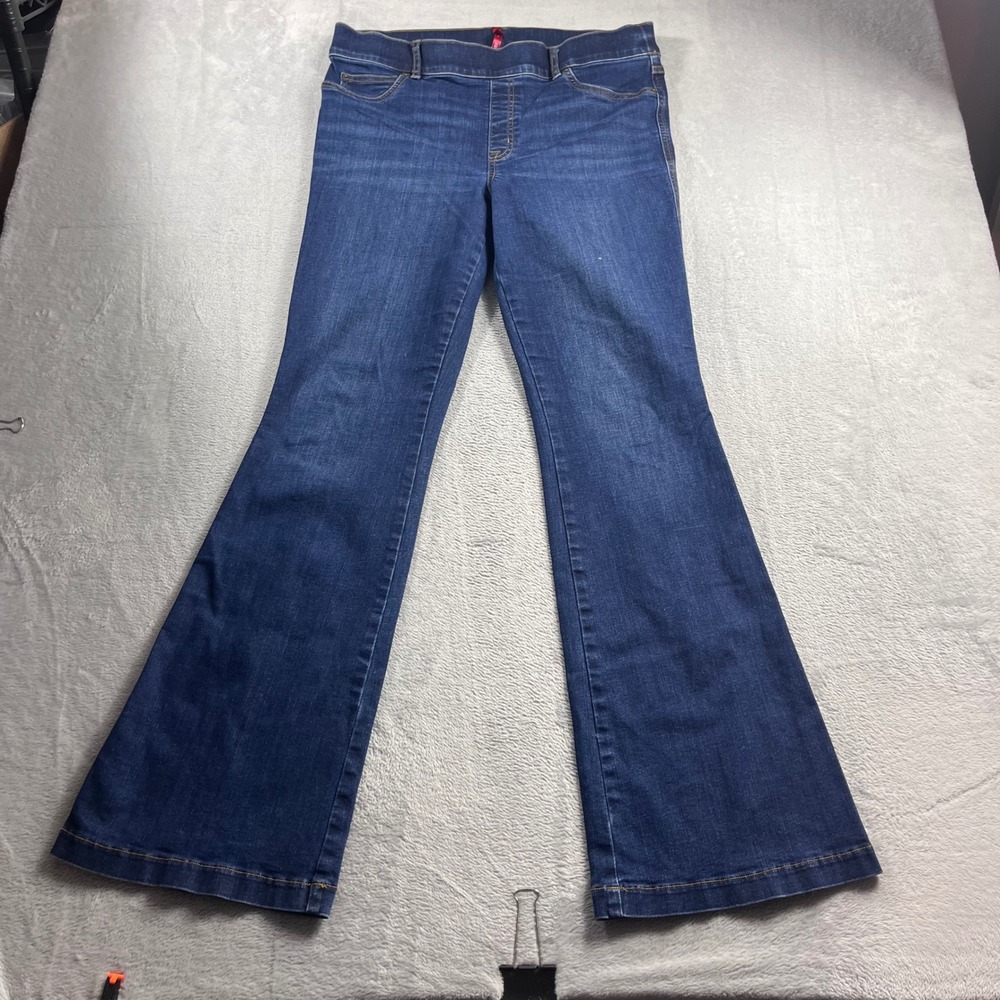 Spanx Flare Jeans Womens XL Dark Wash Blue Denim Pull On High Rise 20327R